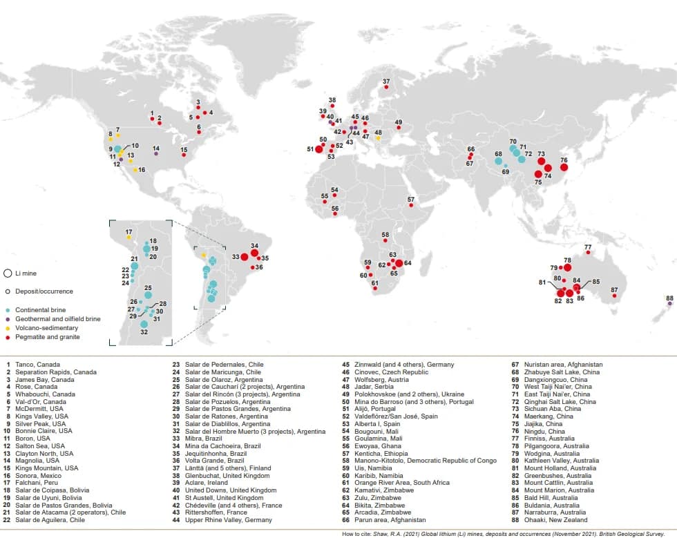 리튬채굴과 환경 - 전세계 리튬매장 지도